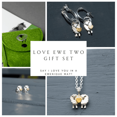 sheep gift set, sheep jewellery set, sheep jewellery, i love ewe gift, love ewe gift, love ewe present, sheep earrings, sheep necklace