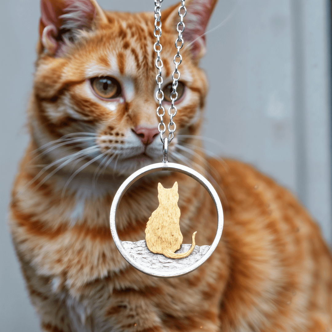 gold cat necklace, gold and silver cat necklace, gold cat pendant, gold cat jewellery, silver cat jewellery, gold cat gift, silver cat present, cat jewellery, cat gift for wife, cat birthday present, cat memorial jewellery