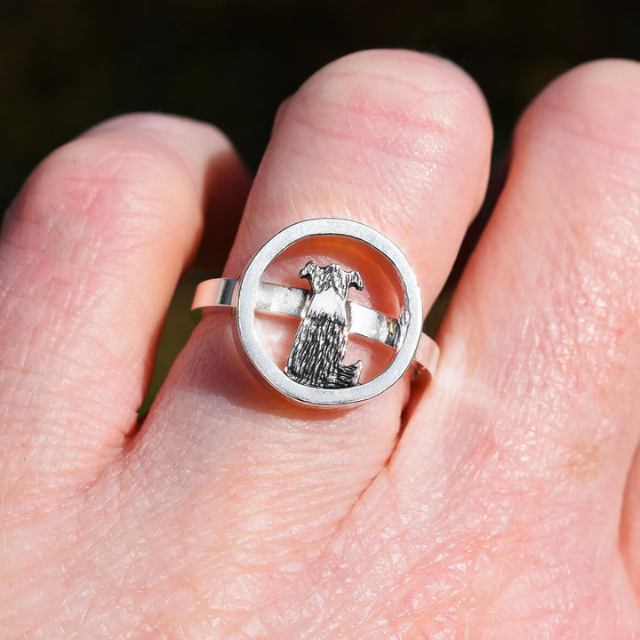 silver border collie ring, collie dog ring, sheepdog ring, collie gift for woman, border collie memorial jewellery, silver dog ring