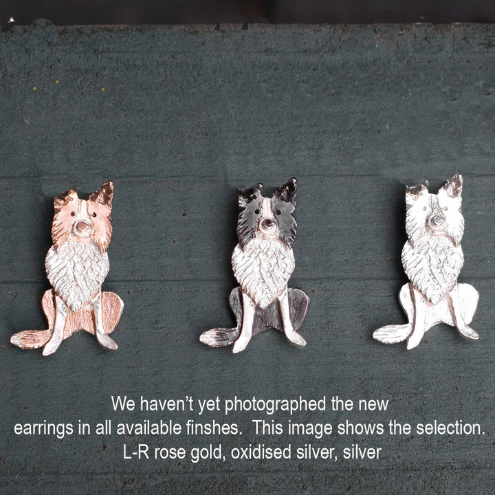 Border Collie Earrings, dangly collie earrings,  Border Collie  jewellery, gift for Border Collie  owner, silver  Border Collie  earrings,  Border Collie  memorial for woman