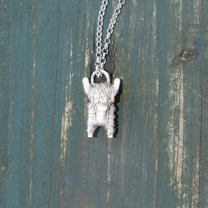 Silver white highland cow necklace, highland cow pendant, white highland cow gift, white highland cow jewellery