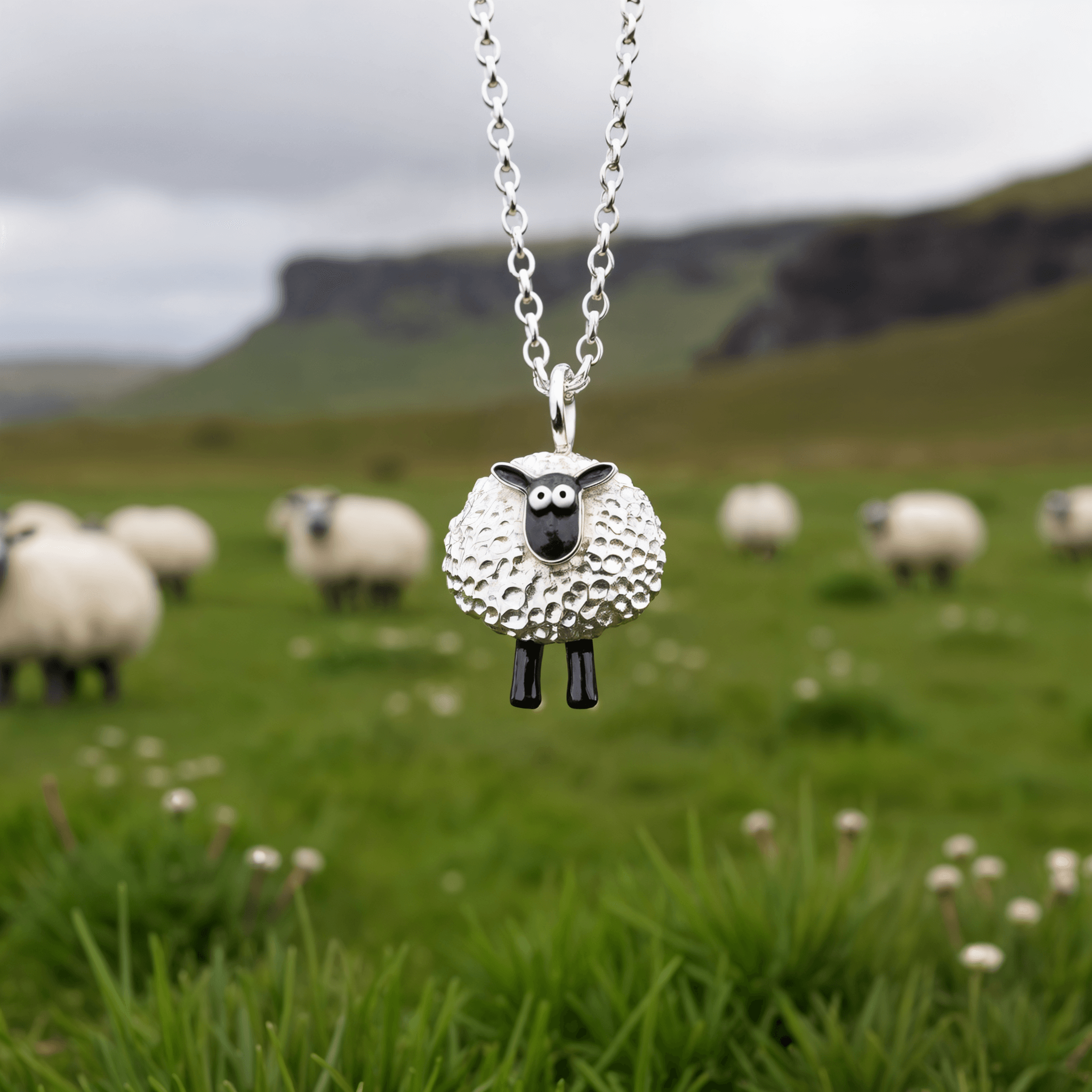 silver sheep necklace, lucky irish necklace, lucky sheep jewellery, irish necklace
