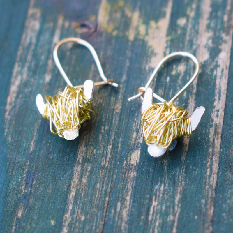 gold highland cow earrings, gold highland cow jewellery, highland coo earrings