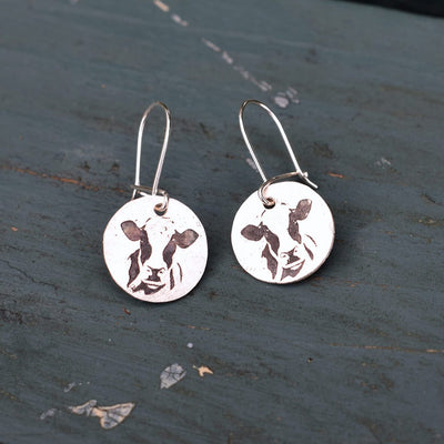 friesian cow earrings, silver cow earrings, dairy cow jewellery