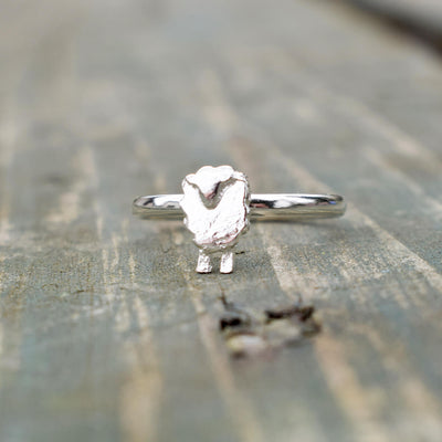 sterling silver sheep ring, sheep jewellery, sheep ring, unusual sheep gift, farm jewellery, present for young farmer, silver sheep