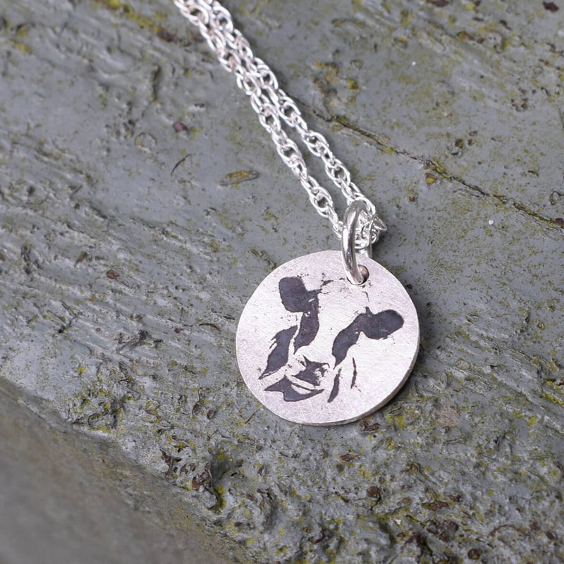 Dairy cow necklace, cow pendant, cow jewellery, silver cow pendant