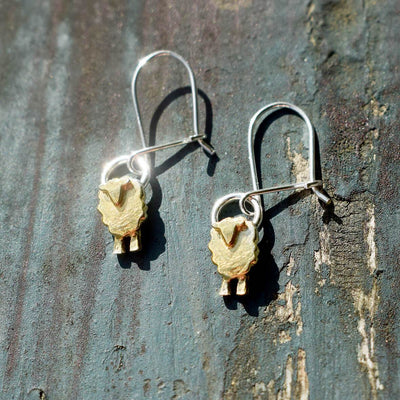 gold sheep earrings, sheep drop earrings, gold sheep jewellery, gold sheep gift for woman, gold farm jewellery, gold animal earrings, farm animal earrings