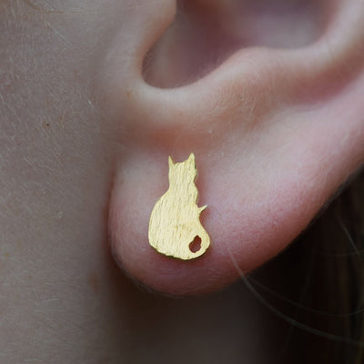 cat earrings, gold cat earrings, cat studs, cat jewellery, gold cats