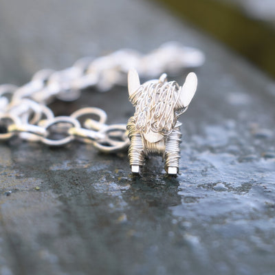 Silver highland cow charm bracelet, highland cow present for woman