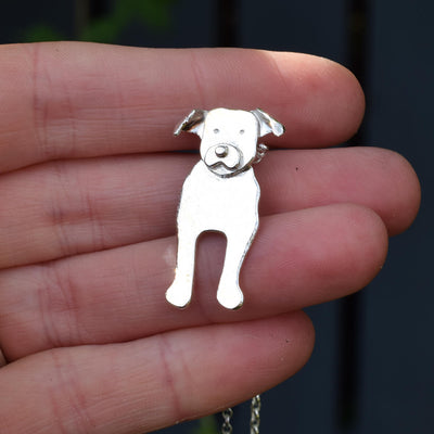 silver staffordshire bull terrier, silver staffie necklace, silver staffie jewellery, dog necklace, silver dog jewellery