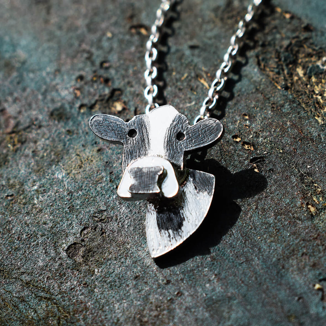 silver cow necklace, cow jewellery, cow gift for woman, gift for farmer