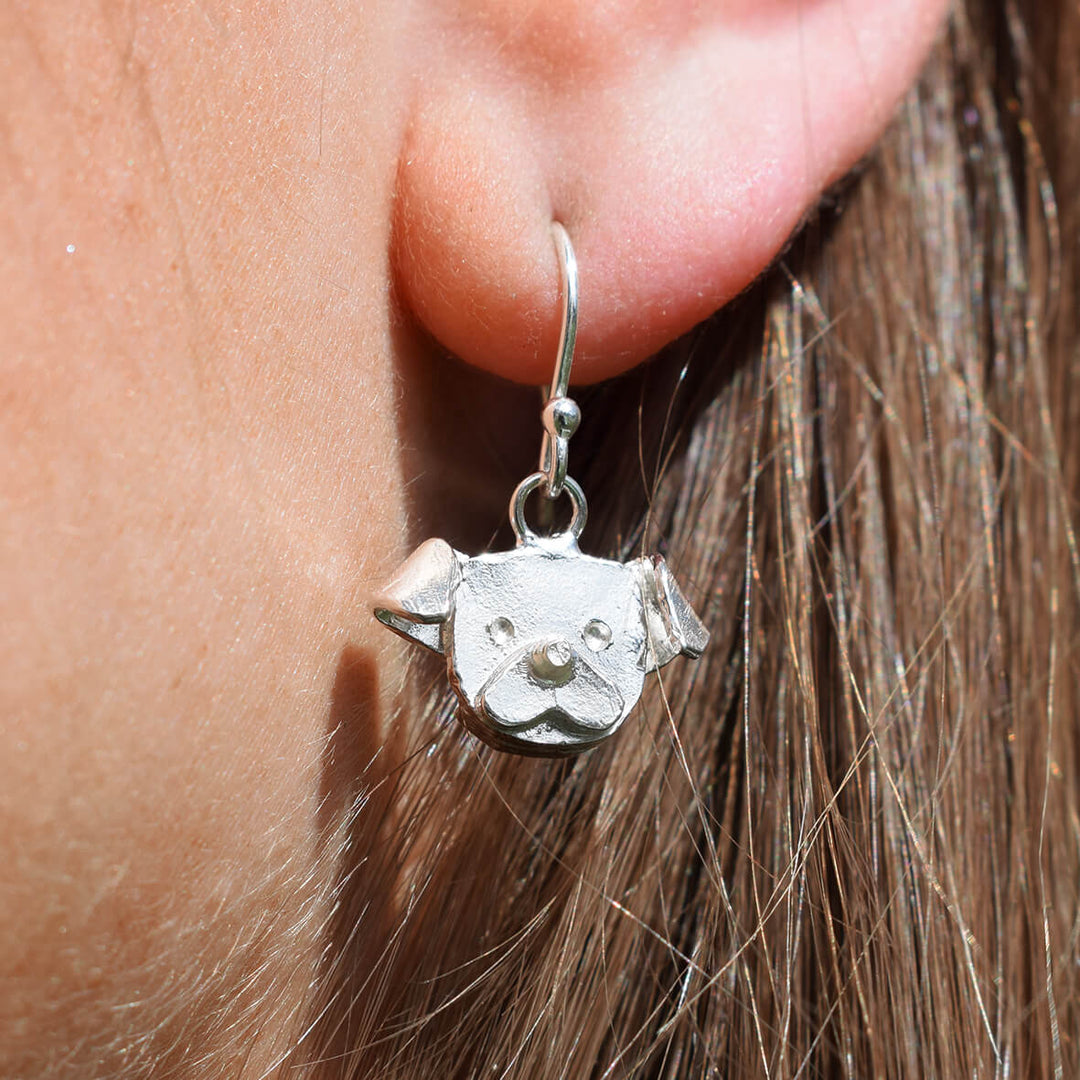 pug jewellery, pug earrings, gift for pug owner, silver dog earrings