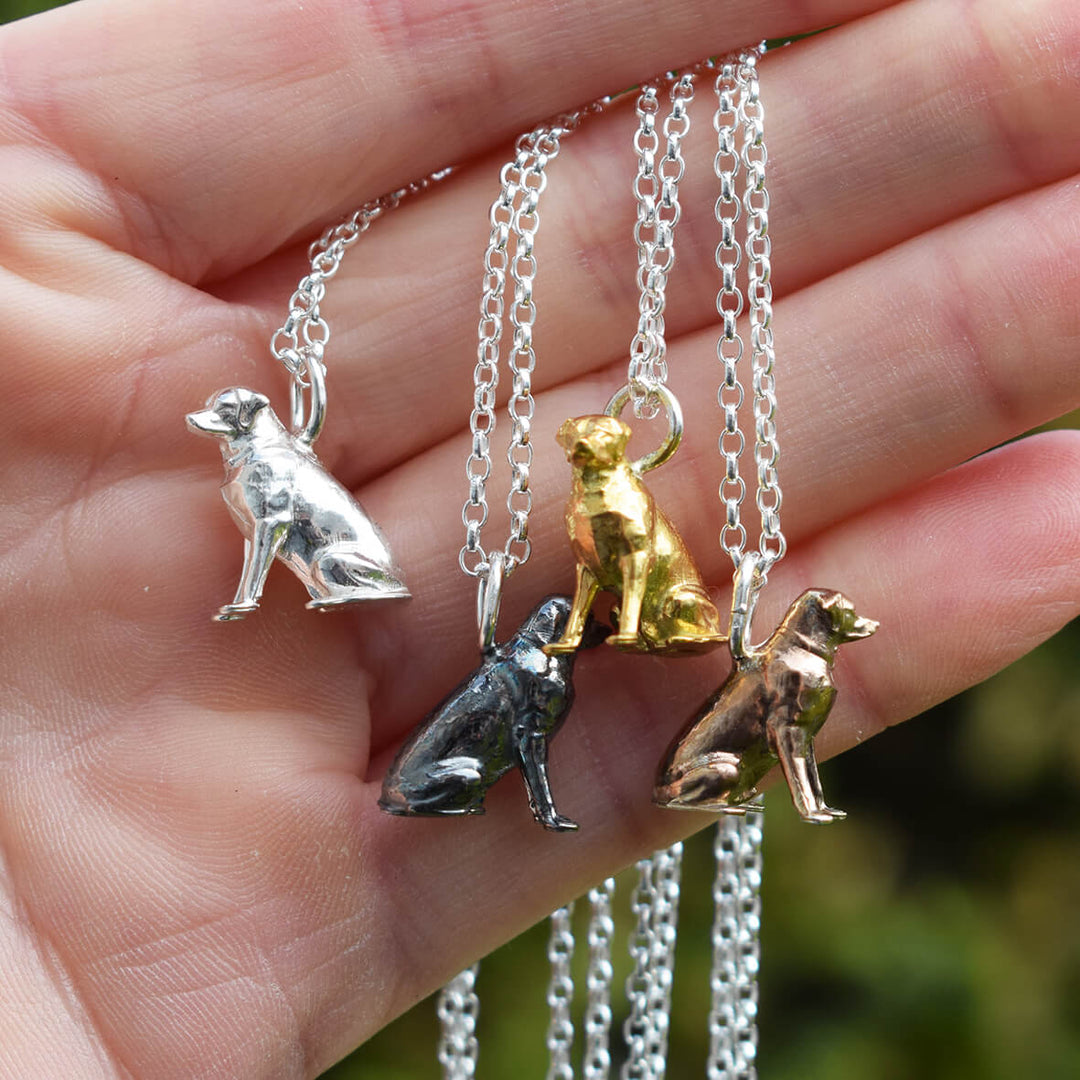 silver labrador necklaces, silver dog jewellery, labrador gift for woman
