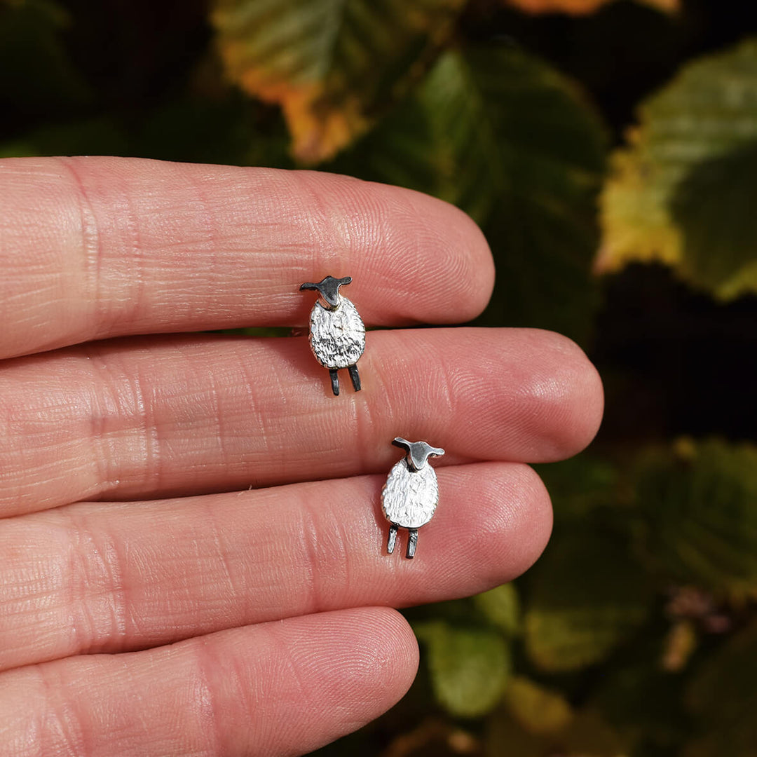 suffolk sheep earrings, silver sheep studs, sheep earrings, silver sheep jewellery, sheep gift for wife, sheep present for mum. sheep themed gift. suffolk sheep