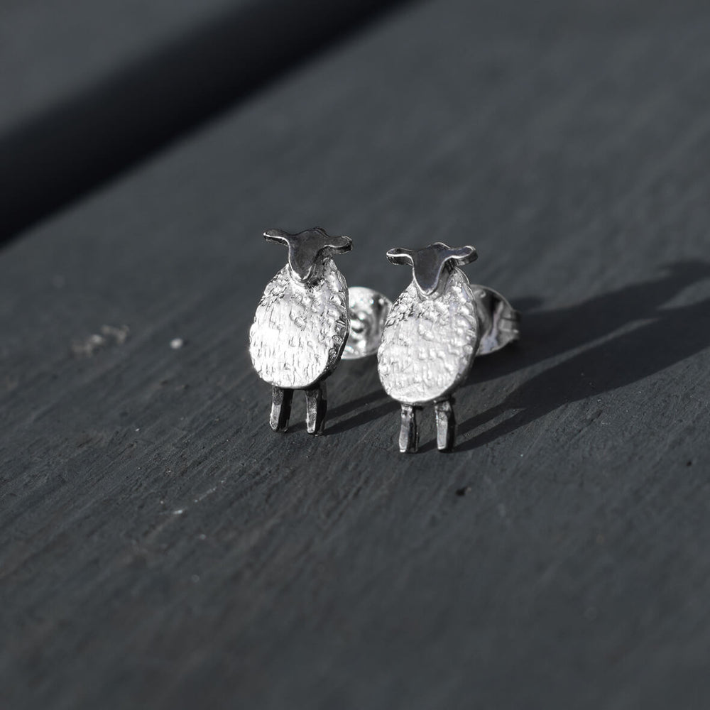 suffolk sheep earrings, silver sheep studs, sheep earrings, silver sheep jewellery, sheep gift for wife, sheep present for mum. sheep themed gift. suffolk sheep