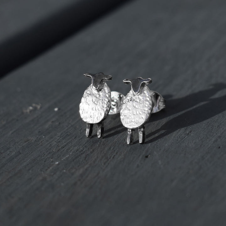 suffolk sheep earrings, silver sheep studs, sheep earrings, silver sheep jewellery, sheep gift for wife, sheep present for mum. sheep themed gift. suffolk sheep