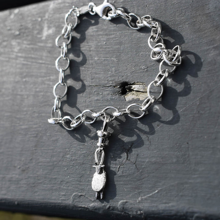 suffolk sheep charm bracelet, silver sheep charm, sheep bracelet, silver sheep jewellery, sheep gift for wife, sheep present for mum. sheep themed gift. suffolk sheep