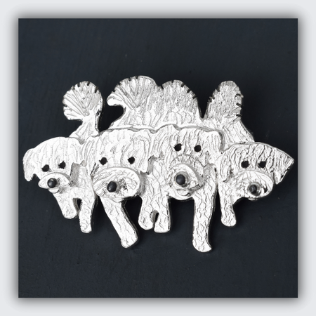 dog memorial brooch, 4 dog brooch, dog loss gift