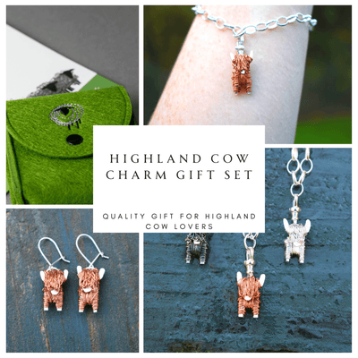 highland cow jewellery set, highland cow gift set, gift for highland cow lover, highland cow jewellery, scottish jewellery gift set