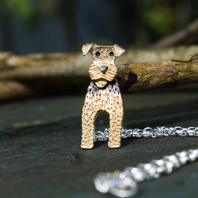 gold Airedale Terrier, gold dog necklace, dog jewellery, dog gift for woman, Airedale Terrier