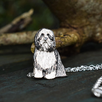 silver Bearded Collie necklace, silver Bearded Collie jewellery, handmade Bearded Collie gift, quality Bearded Collie gift, Bearded Collie present, Bearded Collie present for her
