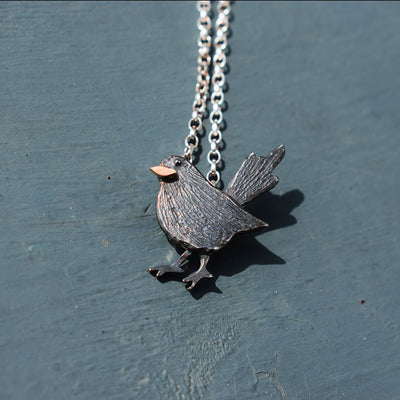Blackbird necklace, silver bird necklace, blackbird pendant, blackbird jewellery, british bird jewellery, wildlife jewellery