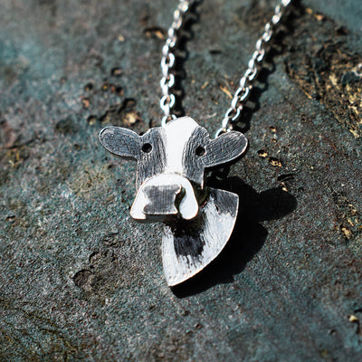 Holstein Friesian cow necklace, dairy cow pendant, cow necklace, cow jewellery, cow jewelry, silver cow necklace, farm jewellery, necklace for farmer, jewellery for farmer