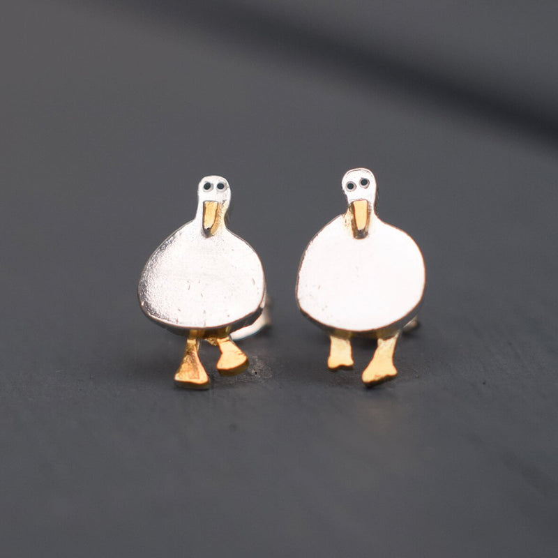 silver duck earrings, bird earrings, seagull earrings, white bird earrings, duck gift for woman, duck christmas present