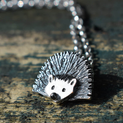 silver hedgehog necklace, hedgehog necklace, hedgehog jewellery,  hedgehog pendant, hedgehog gift for her, hedgehog present for woman