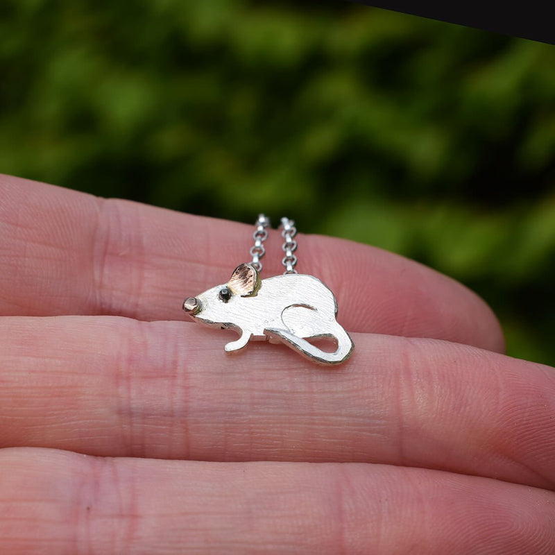 silver mouse necklace, mice jewellery, mouse pendant, silver mouse jewellery, mouse gift for woman, quality mouse gift, silver mouse