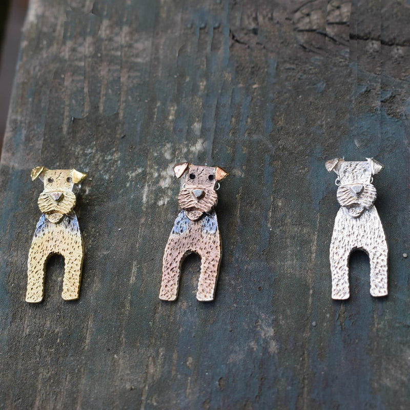 airedale terrier brooch, terrier dog brooch, silver dog brooch, gift for airedale owner, airedale gift for her