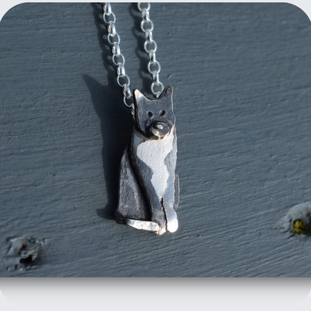 black and white cat necklace, cat memorial jewellery