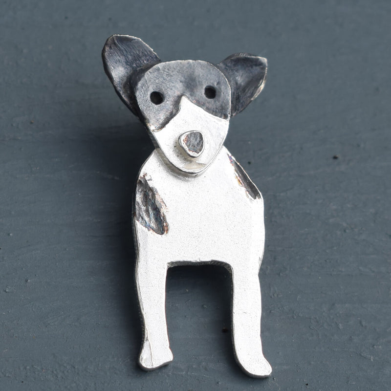 black and white dog brooch, silver dog brooch, dog brooches, jack russell brooch, silver dog brooch, jack russell present for wife, jack russell present for mum, dog gift for lady, terrier jewellery, gift for jack russell owner, jack russell present for her, jack russell gift for wife