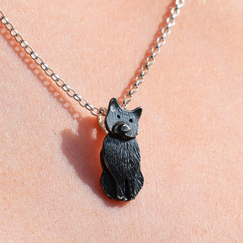 Cute cat charms necklace , Black cat charms necklace anti tranish not fade  jewellery