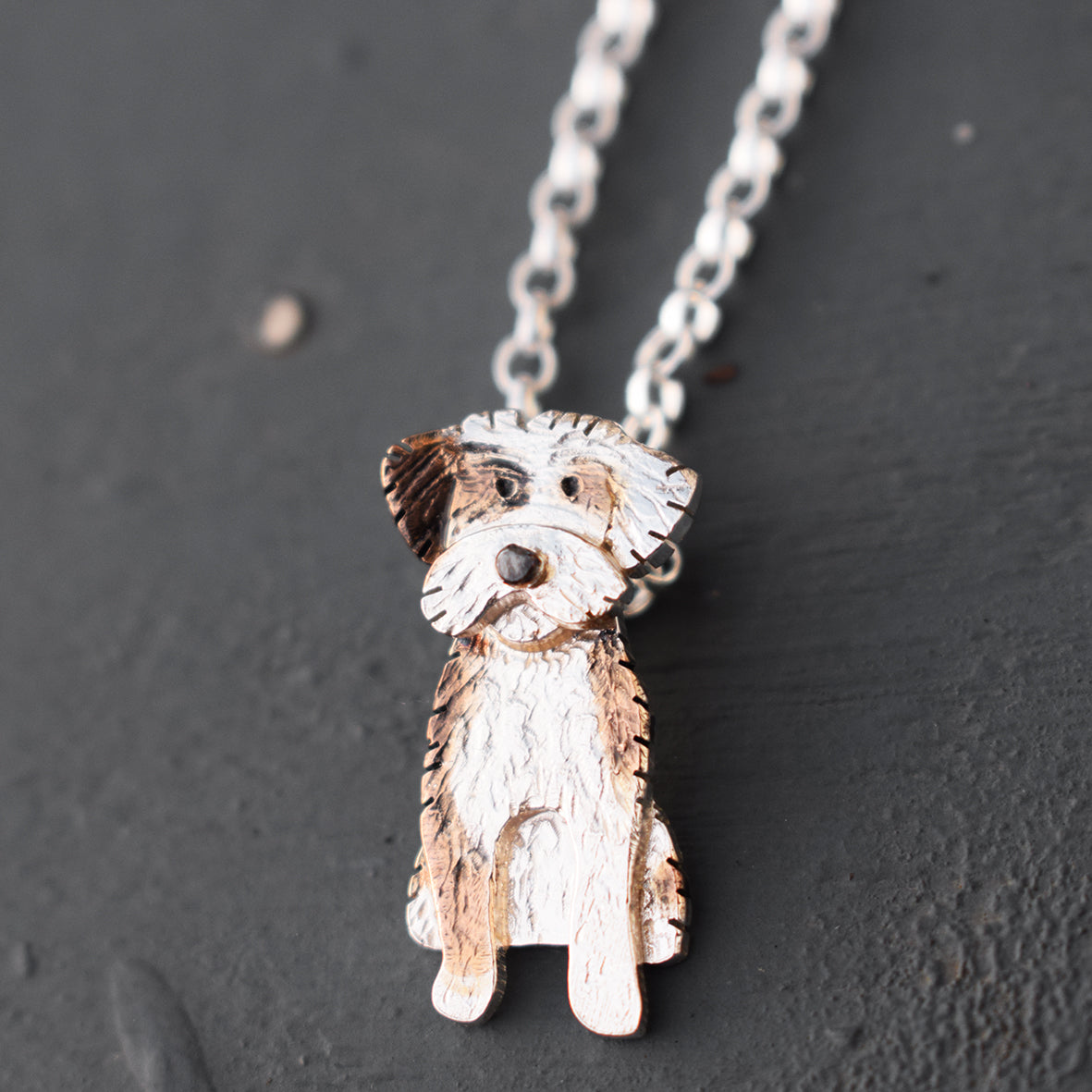 silver and rose gold custom dog necklace, dog memorial necklace, custom dog jewellery