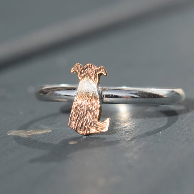 rose gold and silver border collie ring, border collie ring, silver dog ring, collie dog ring, sheepdog ring, border collie jewellery