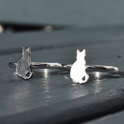 silver cat ring, black cat ring, cat ring, cat jewellery, cat gift for her, sillver cat gift, cat christmas present. cat lover gift