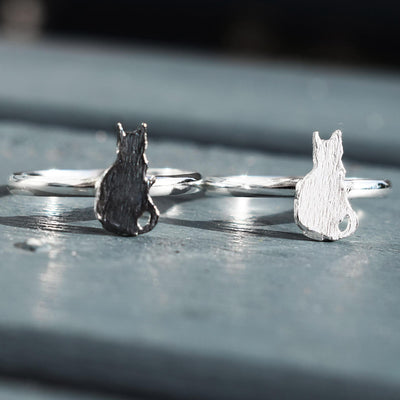 silver cat ring, black cat ring, cat ring, cat jewellery, cat gift for her, sillver cat gift, cat christmas present. cat lover gift