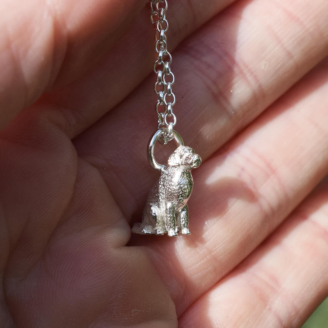 silver cockapoo necklace, cockapoo jewellery, silver dog necklace, cockapoo gift for woman, cockapoo memorial