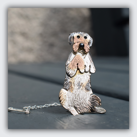 begging dog brooch, silver dog memorial brooch