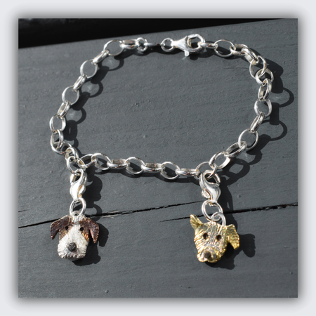 two dog charm bracelet, dog memorial bracelet, dog memorial jewellery