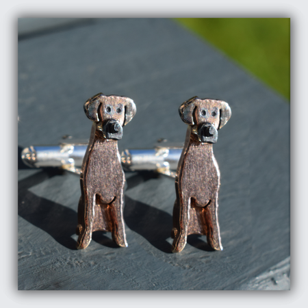 rose gold and silver dog cufflinks