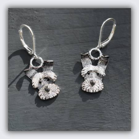 Black and white dog drop earrings, dog memorial earrings