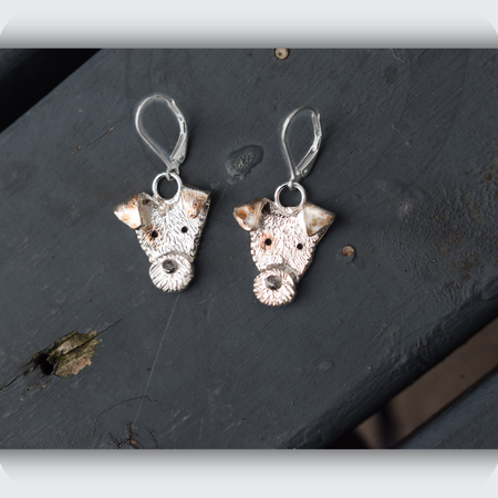 silver jack russell earrings, custom dog earrings, earrings from dog photos