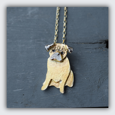 silver and 22ct gold pug memorial necklace