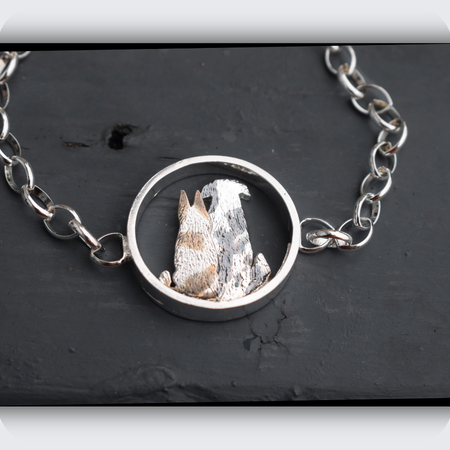 custom border collie bracelet based on photos of two border collies, dog bracelet from your photos