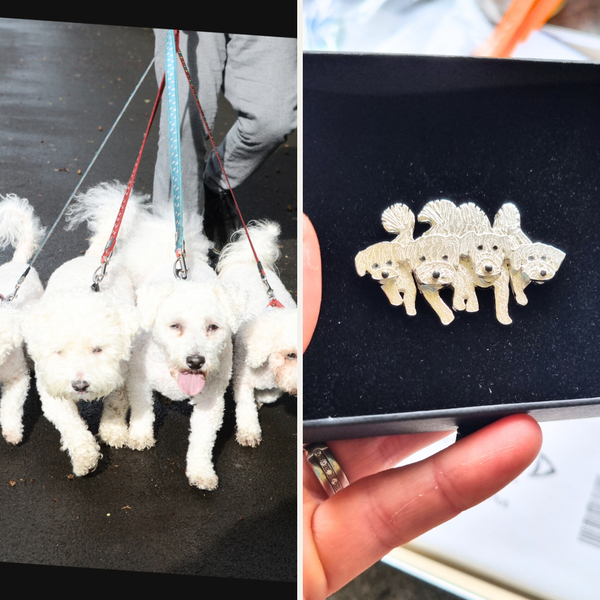custom silver dog brooch, 4 dog brooch