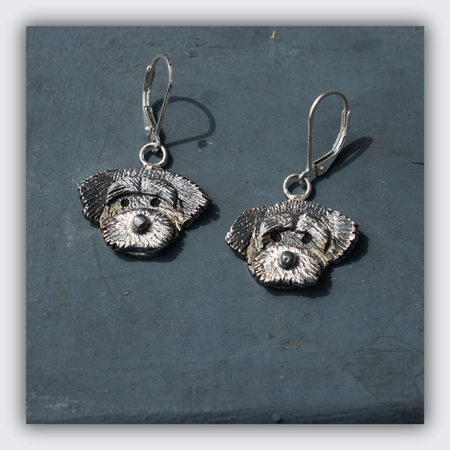 dog memorial earrings, drop dog earrings, dangle dog earrings