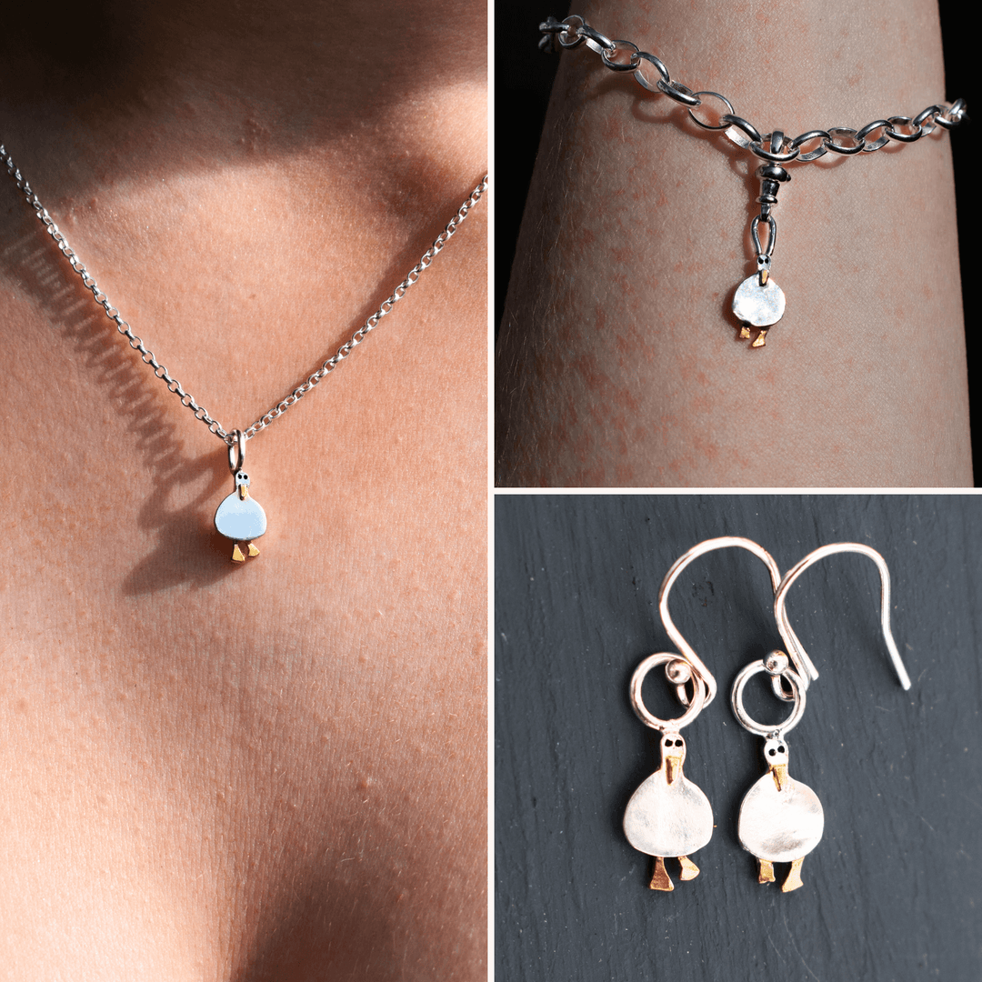 duck themed christmas present, silver duck jewellery, duck gift for woman
