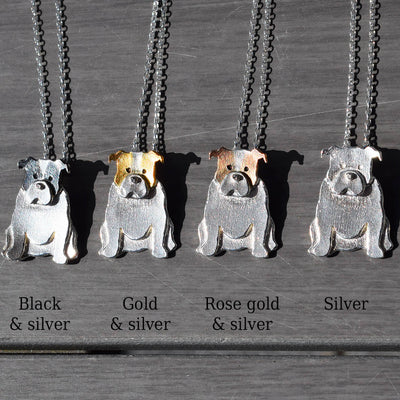 english bulldog necklaces, silver dog necklaces, dog breed gifts, english bulldog presents